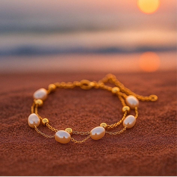 Rimah | Golden Bracelet with Pearls