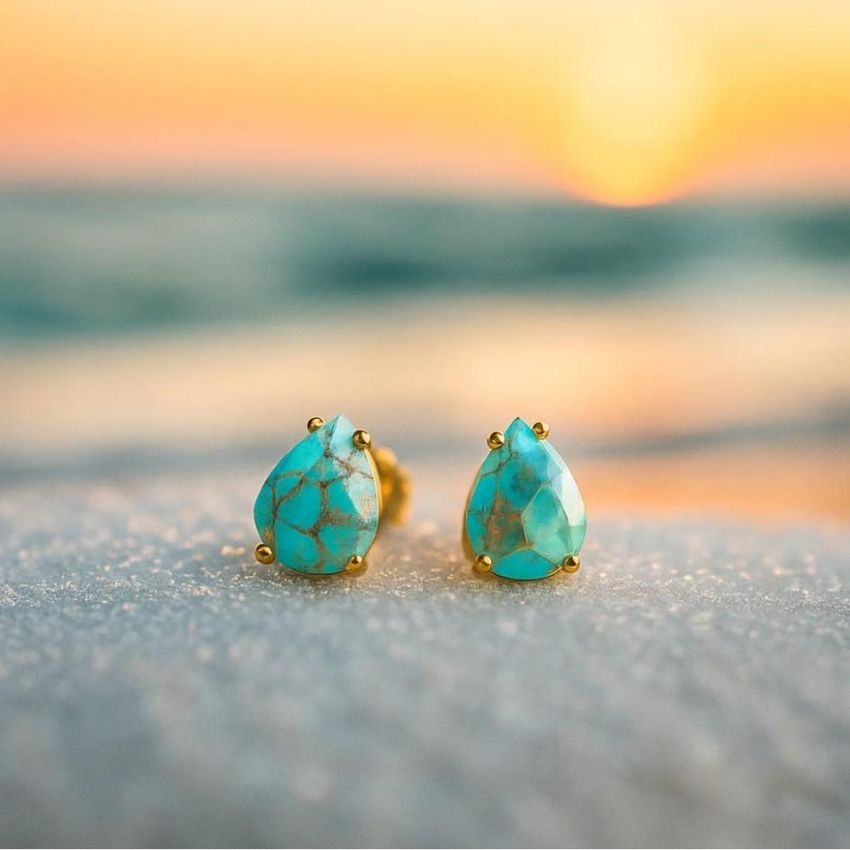 Tears of the Mediterranean – Turquoise Stone Stud Earrings